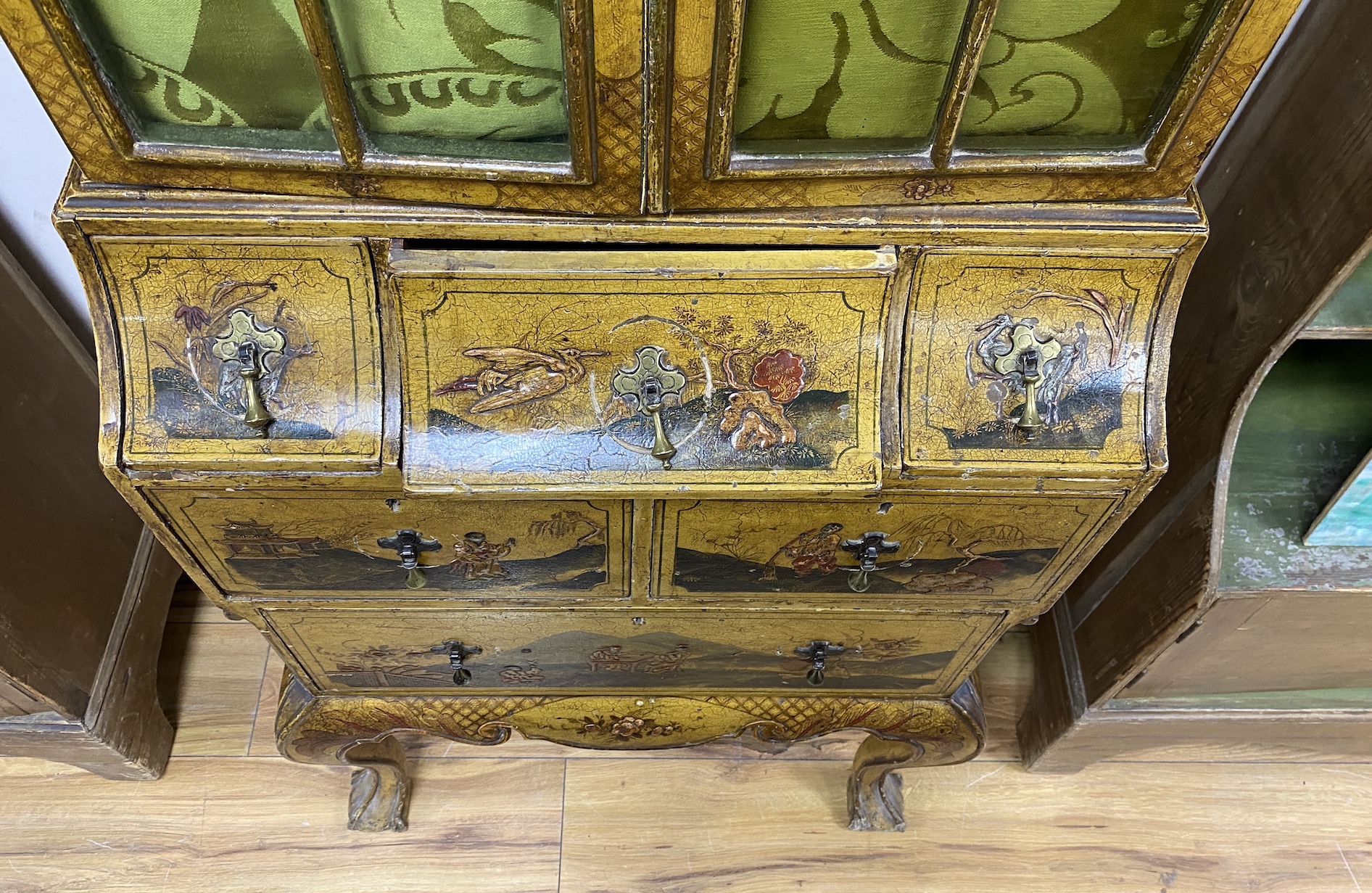 A small early 20th century chinoiserie lacquer cabinet on chest, width 62cm, depth 39cm, height 171cm